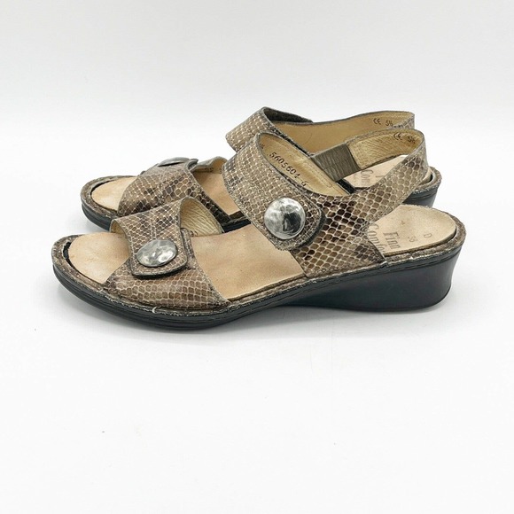 Finn Comfort Sandal Brown Snakeskin Adjustable Alanya Slingback Wedge - Picture 12 of 12